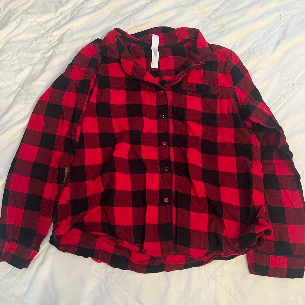 Stars Above Red and Black Plaid PJ Top